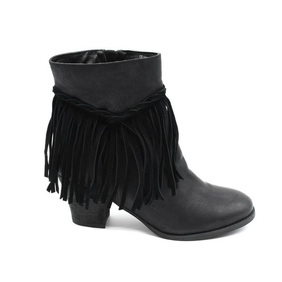 Sbicca Black Fringe Bootie 11 - Picture 1 of 6